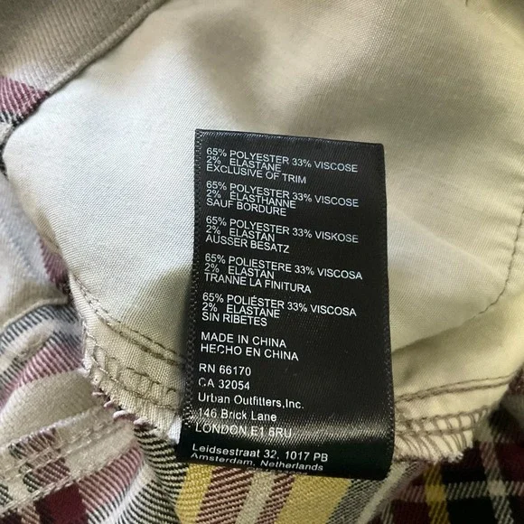 Urban Outfitters Plaid Cargo Pants Beige Yellow Burgundy Women's Size Small - Picture 7 of 8
